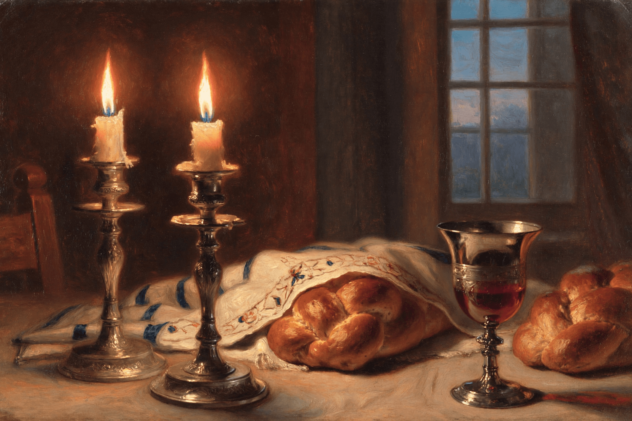 Shabbat Table — jewish wall art print, original digital painting