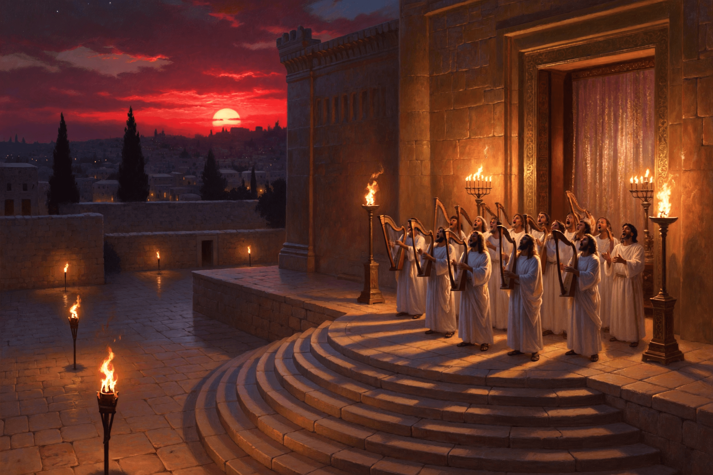 The Levites' Song — Temple art print of Israel, original digital painting