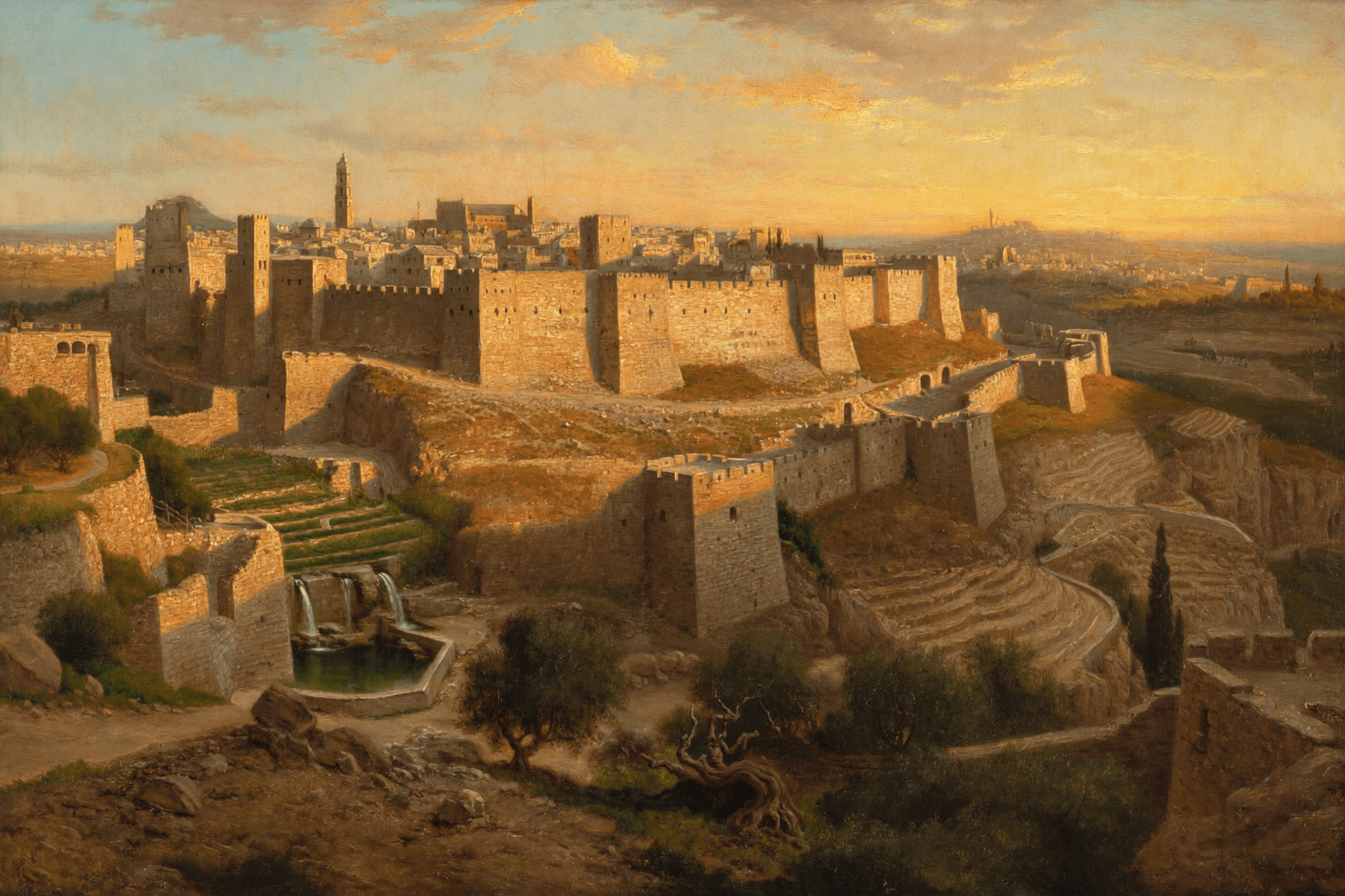 The City of David — Ancient Jerusalem art print of Israel, original digital painting