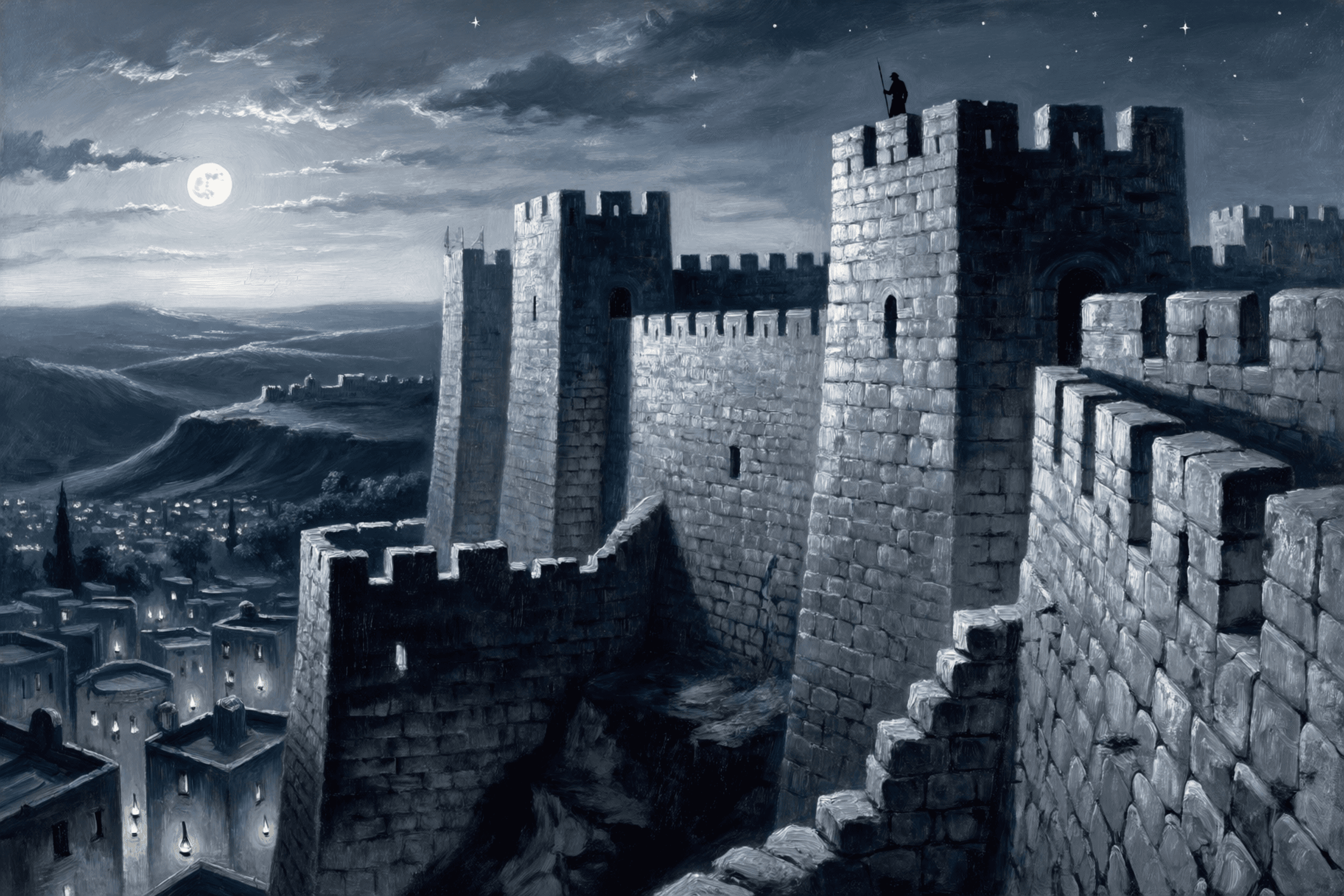 Jerusalem by Moonlight — Ancient Jerusalem art print of Israel, original digital painting