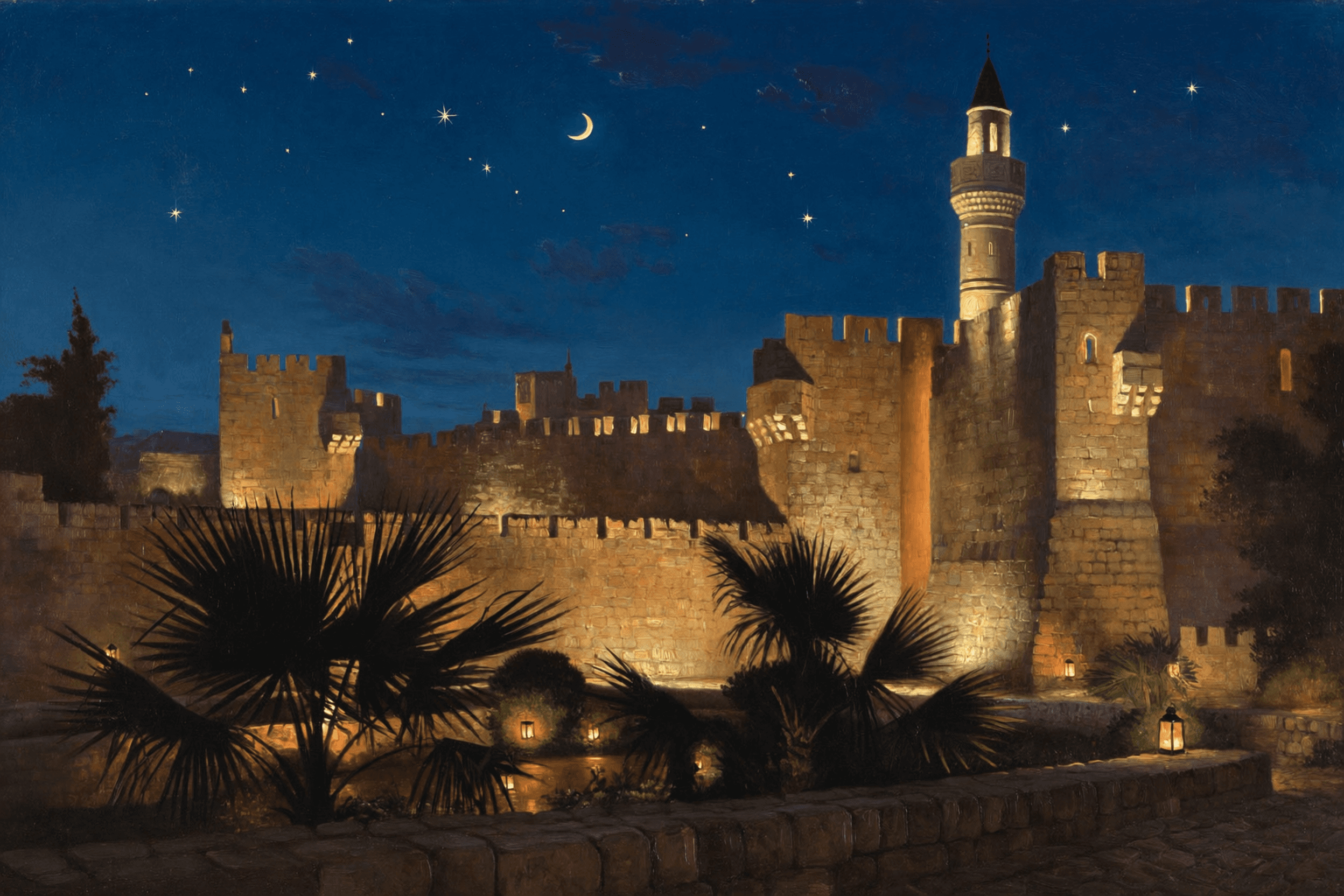 Tower of David at Night — Modern Jerusalem art print of Israel, original digital painting