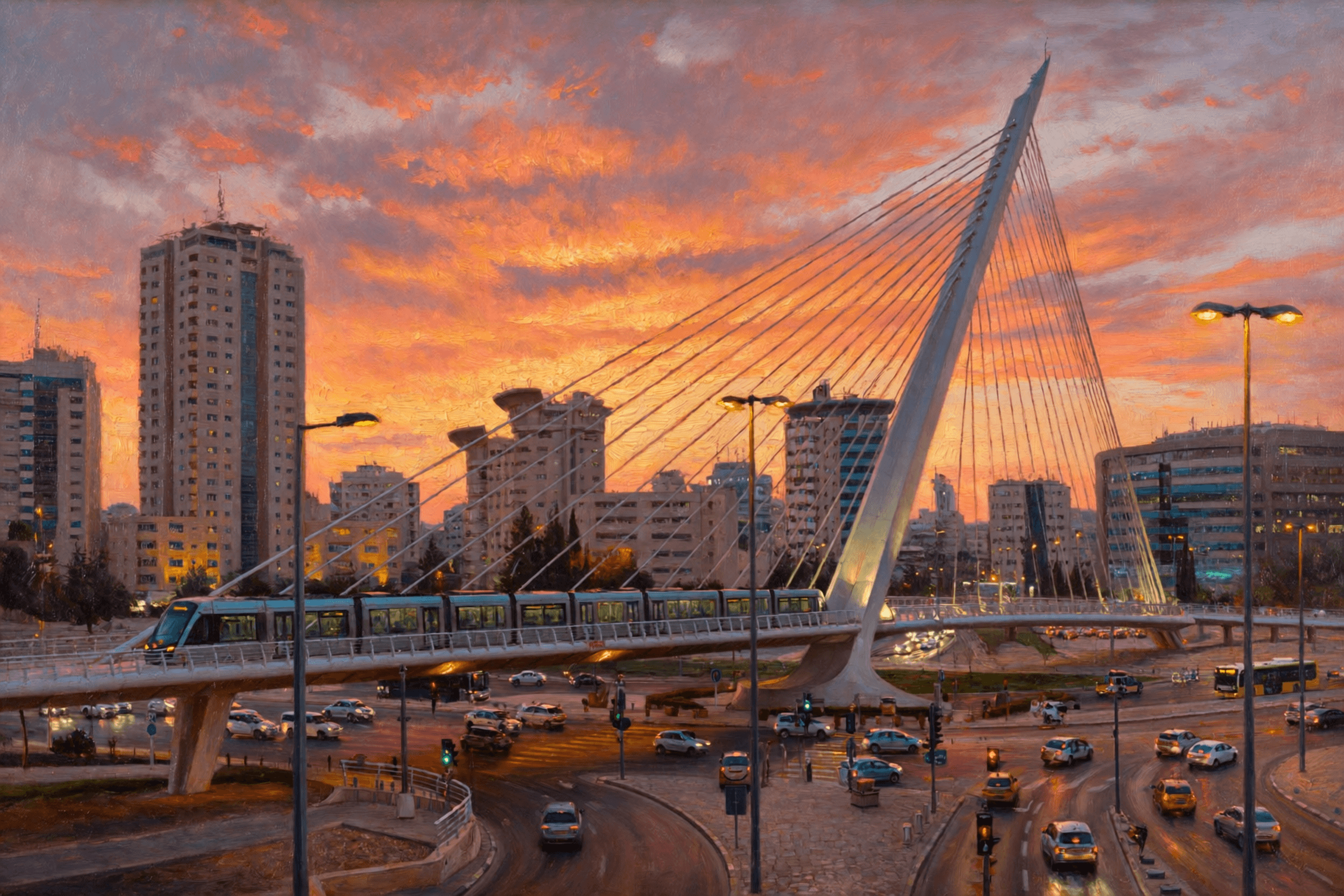 The Bridge of Chords — Modern Jerusalem art print of Israel, original digital painting