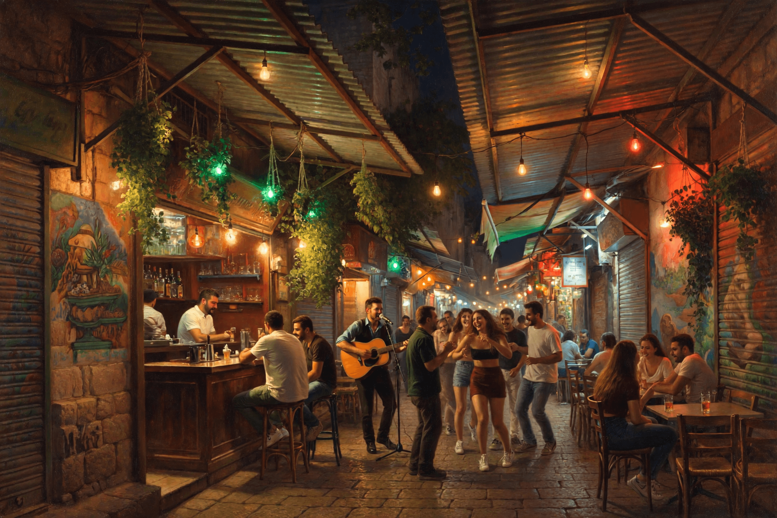 Machane Yehuda at Night — jerusalem wall art print, original digital painting